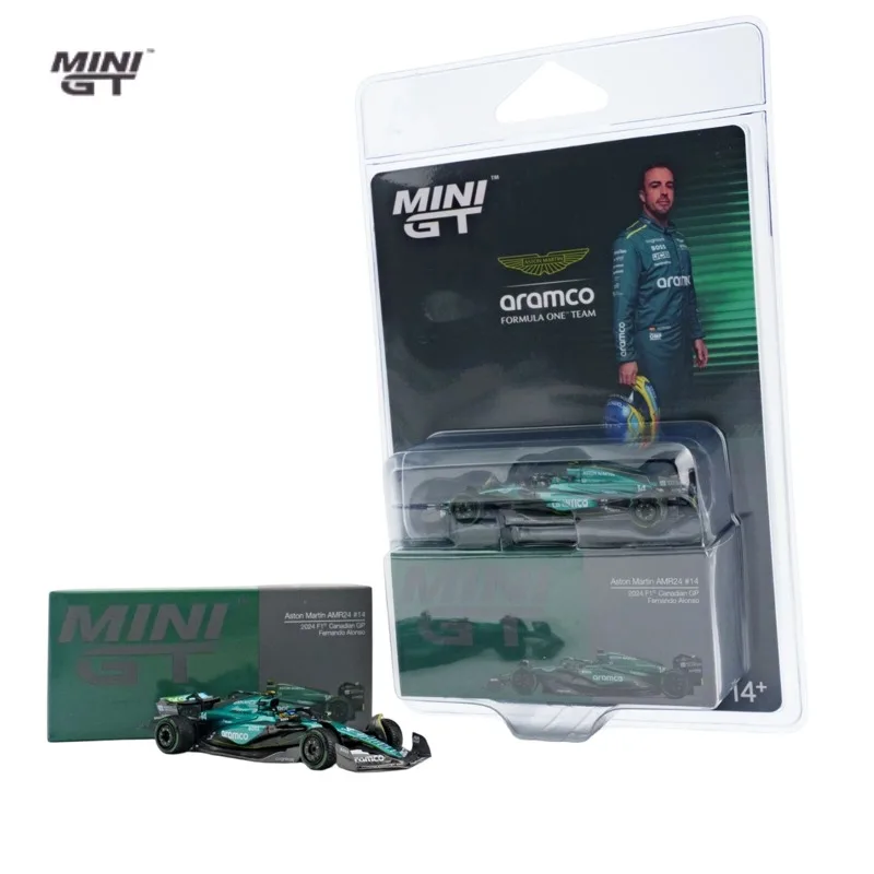 

MINI GT 1:64 Aston Martin AMR24 F1 Alonso/Stroll Cast Iron Car Model, a gift for a friend, an adult collection decoration item.