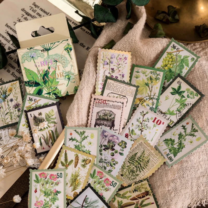 45pcs 빈티지 스탬프 추억 미니 상자 접착 스티커 전화 저널 플래너 Scrapbooking 라벨 일기 편지지 앨범