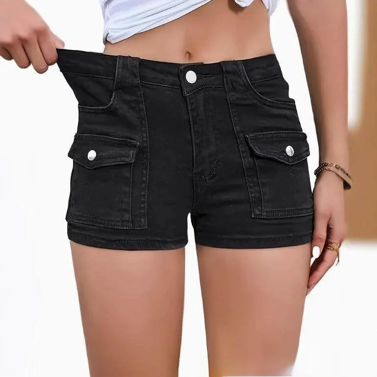 Women's Elastic Denim Shorts Summer New Style Multi-Pocket Casual Fashion plus Size Five-Piece Pants Seven-Sleeve Tops view 3