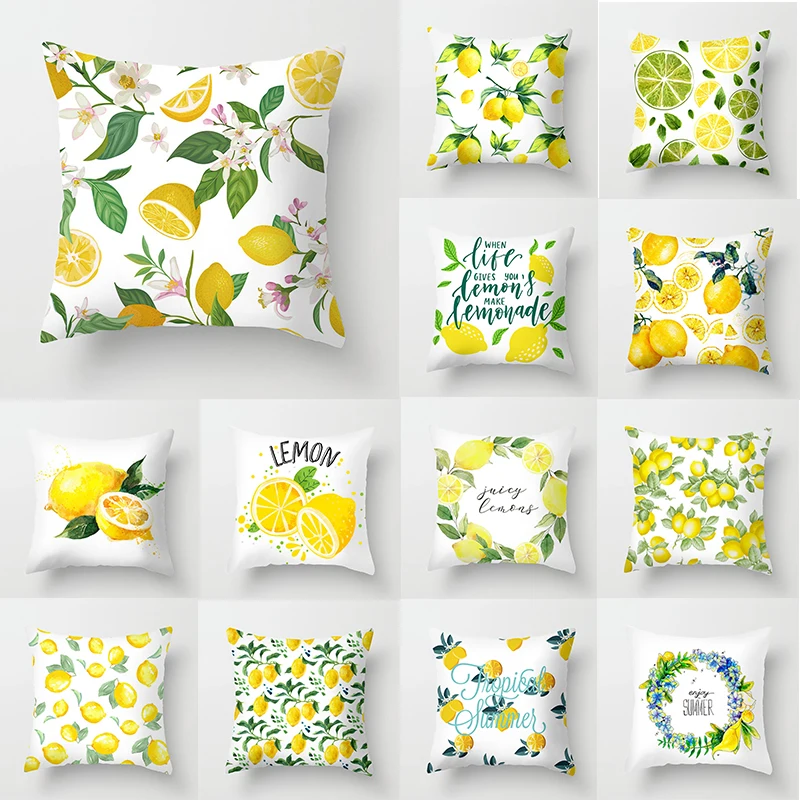 Lemon pattern cushion cover yellow fruit leaf plant sofa pillowcase polyester  pillow decoration