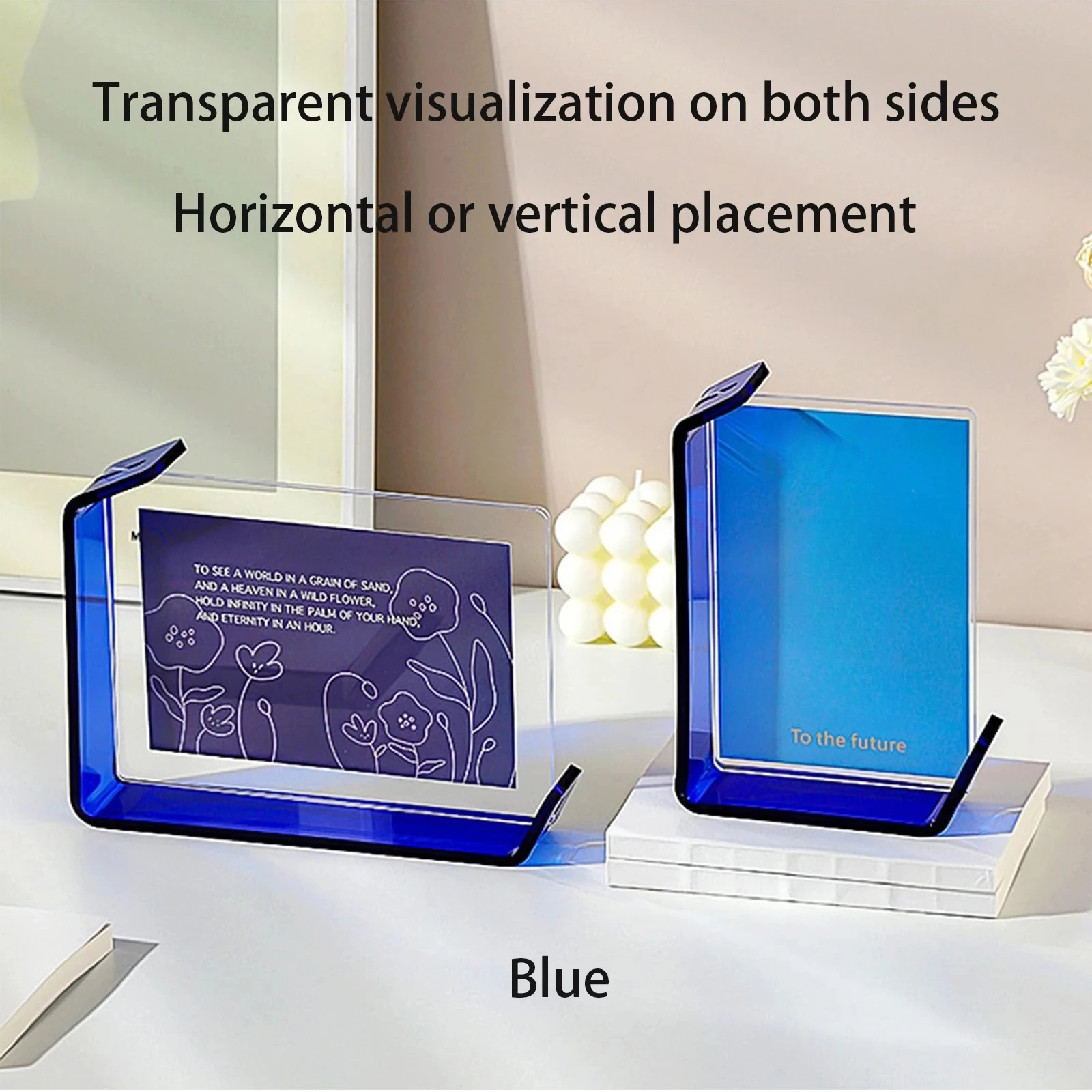 Colorful double-sided transparent acrylic product, modern vertical photo frame with stand, simple and high-end feel
