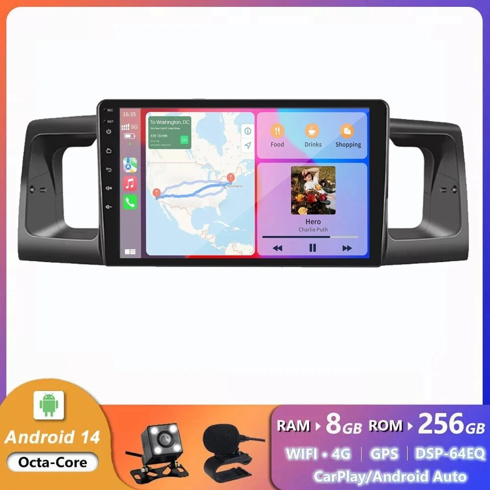 

2Din 4G+WiFi Car Radio Multimedia Player For Toyota Corolla E120 E130 2000 2001-2004 Android 14 GPS Navigation Stereo Head Unit