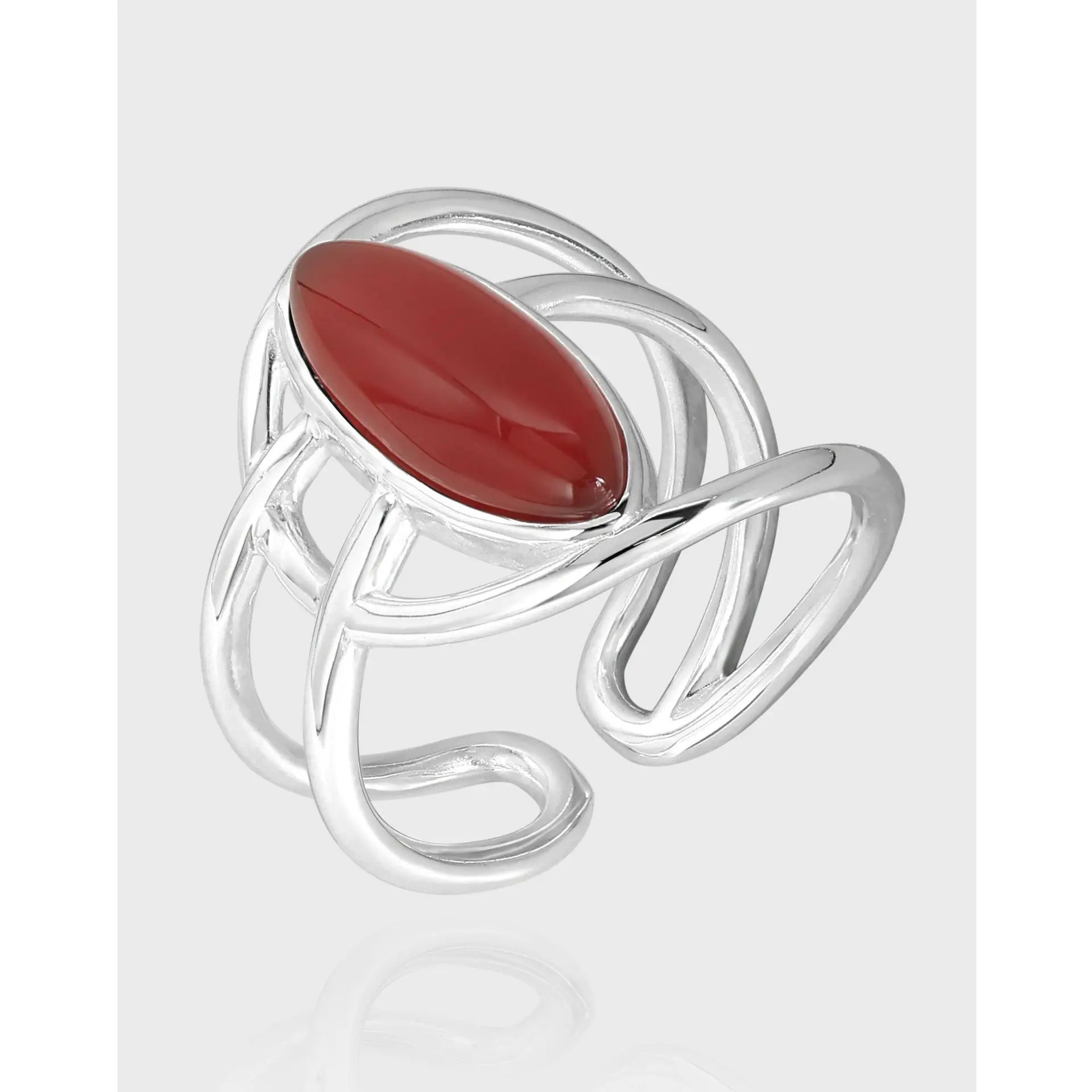 

CHOZON S925 Solid Silver Red Agate Adjustable Ring French Bold Wholesale Statement Jewelry for Women