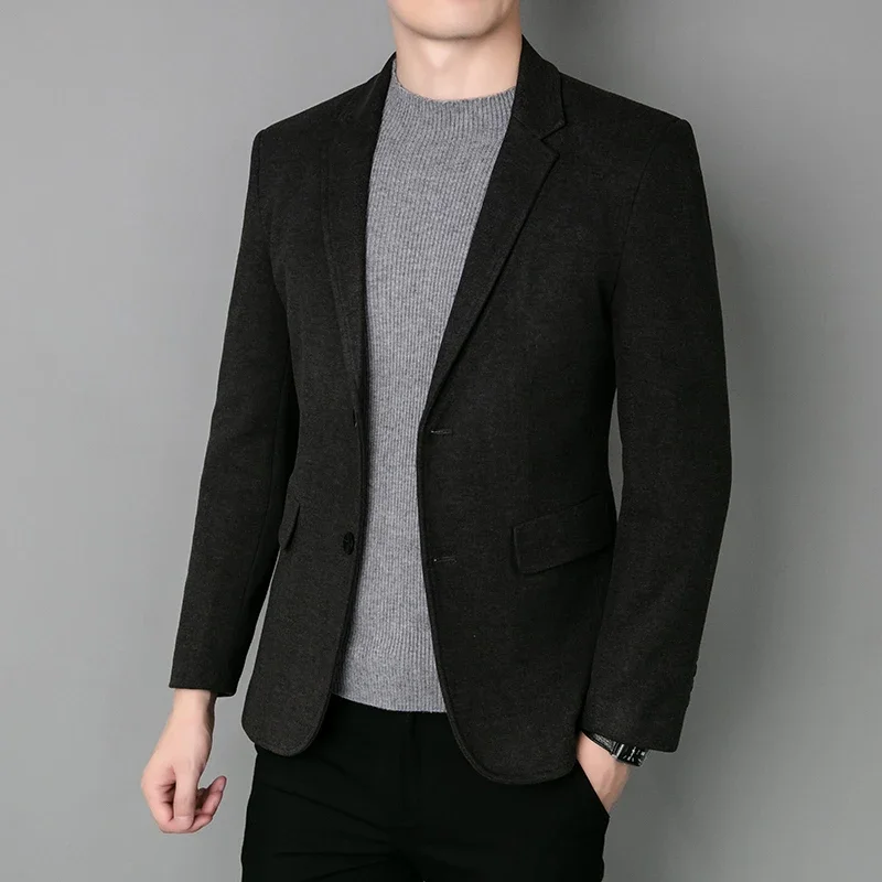 Blazer Fashion Business Handsome Gentleman Korean Version of British Style Casual Slim Solid Color Wedding Work Woolen Blazer