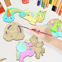 10pcs/set Wooden Unicorn Ornament Cartoon Rainbow/Castle Unpainted Hanging Pendants For Birthday Celetrating Party Decorations