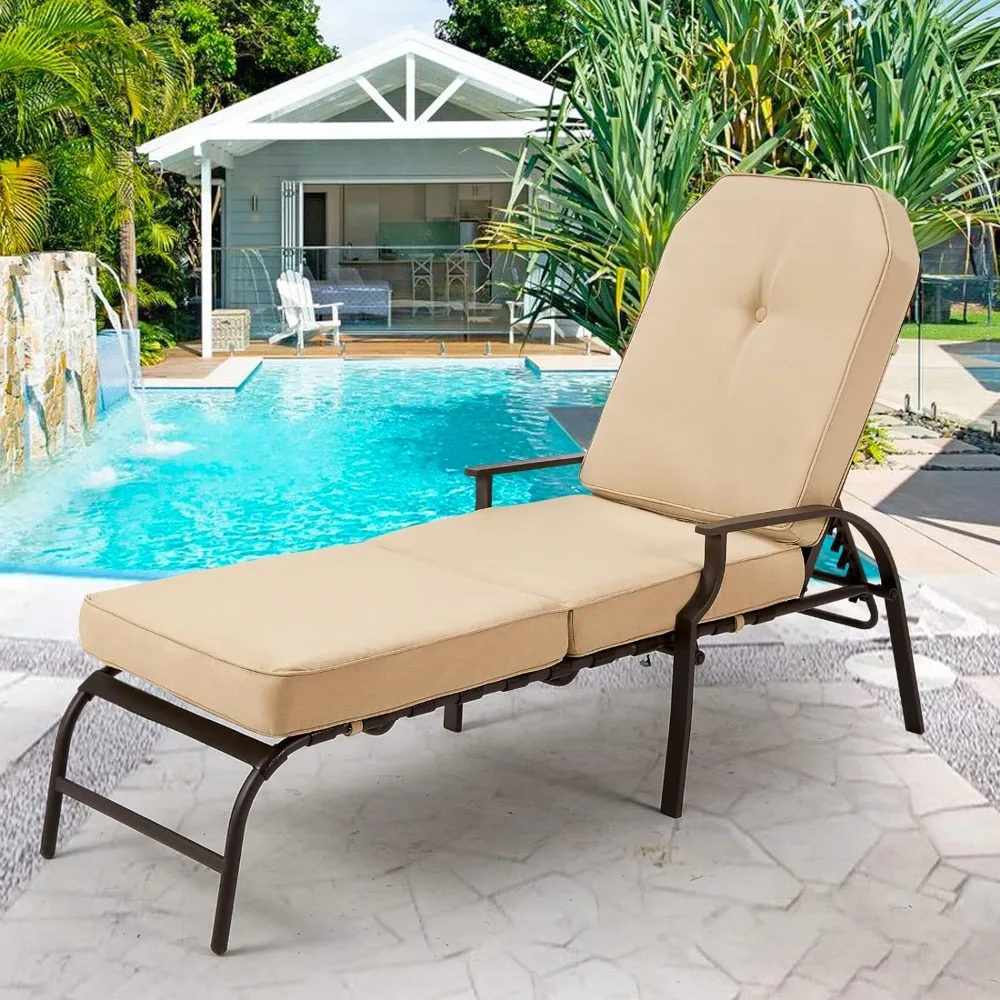 

Adjustable Outdoor Chaise Lounge Chair Patio Lounge Chair Recliner Furniture with Armrest and Cushion for Deck, Poolside,