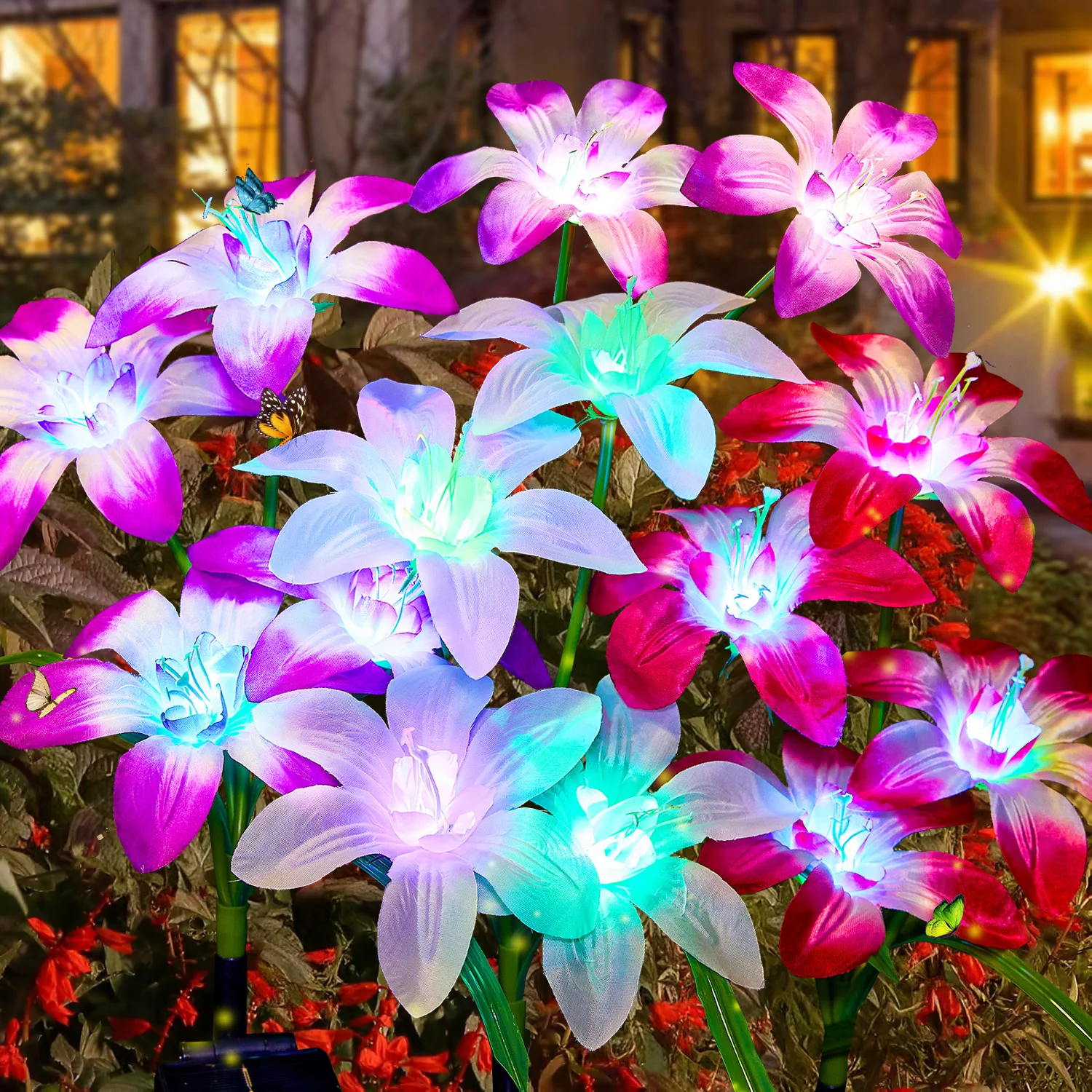

Upgraded Solar Lights 2/4/6-Pack | 24 RGB Blooming Lily + 7-Color Flower Lights | Yard/Patio Decor Gift