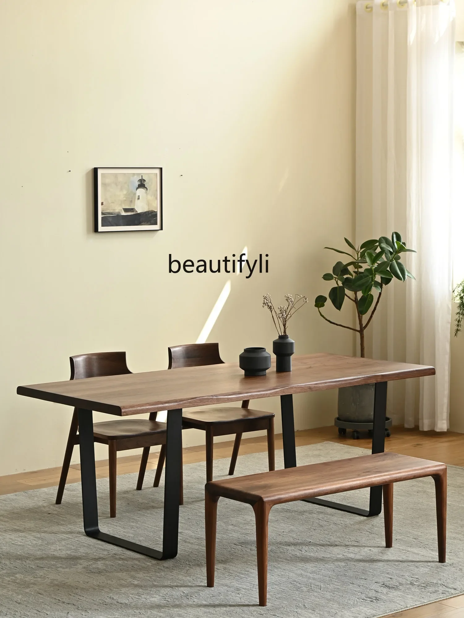 

Light Luxury Home Nordic Solid Wood Desk Black Walnut Wood Table Simple Italian Living Room Design Large Board Table D96