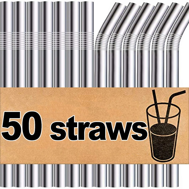 50/5x pajita de acero inoxidable 304 pajita de Metal para fiesta cocina batido batido cóctel bebidas calientes rectas y dobladas