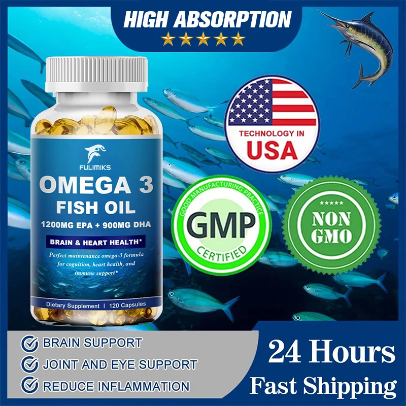 

Omega-3 Fish Oil Capsules, Rich In DHA &EPA, Improve Bad Mood, Relieve Stress, Strengthen The Brain, Improve Memory&Intelligence