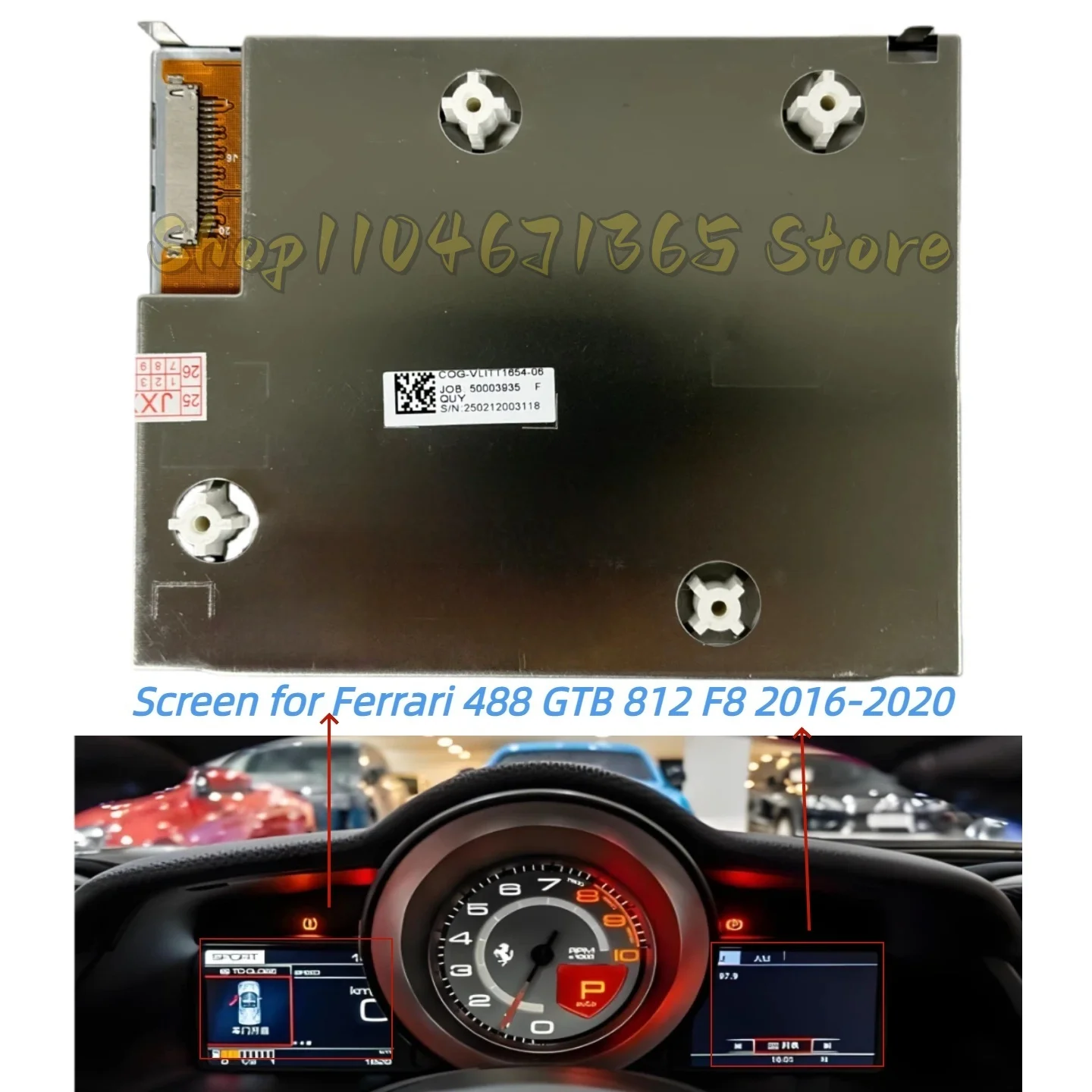 COG-VLITT1654-06 COG-VLITT1654-08 Pantalla LCD de 5 pulgadas para velocímetro de instrumento Ferrari 488 GTB 812 F8 2016-2020