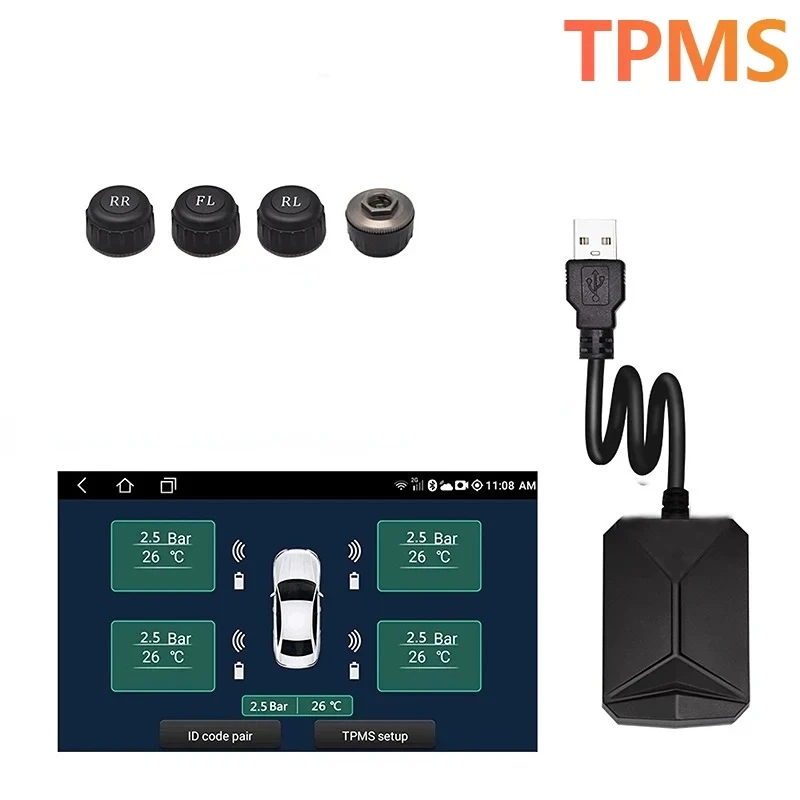 TPMS Android For Car Tire Pressure Monitoring System Tyre Pressure Alarm Display Internal Sensors