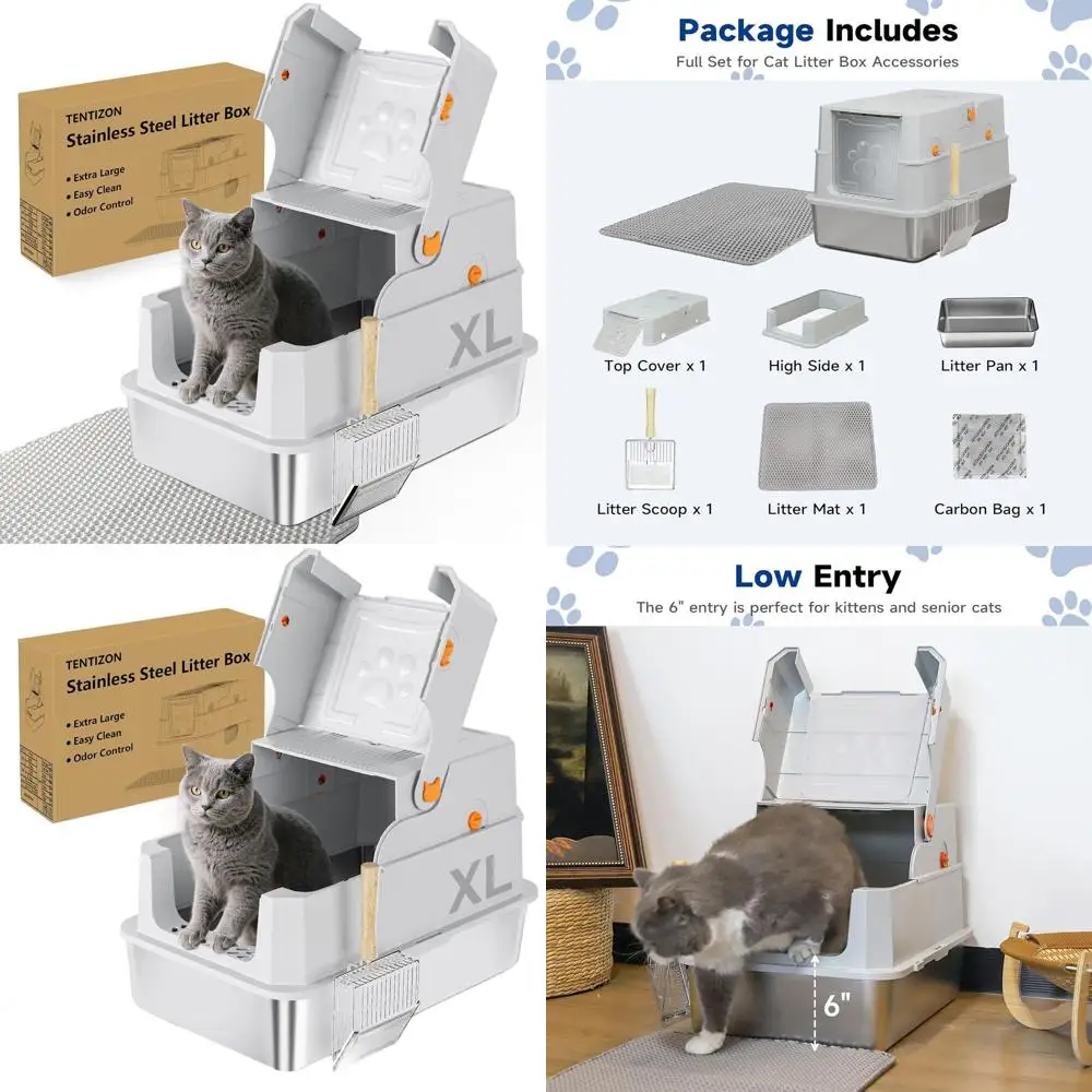 

Extra Large Covered Cat Litter Box with Lid, High Sides, Litter Mat, Scoop, Suitable for Big Cats, Kittens, Multi-Cat Homes, Odo