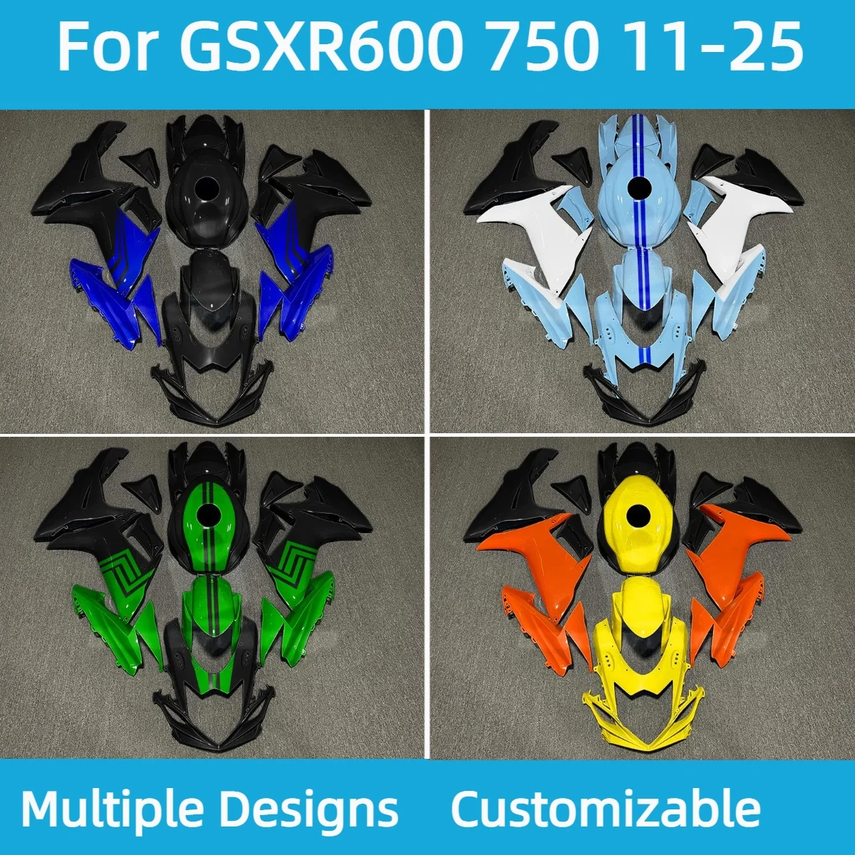 Full Body Fairing Kit for GSXR 600 750 2011-2025 600cc 750cc Injection Molded ABS Plastic Bodywork Cowling Protectors