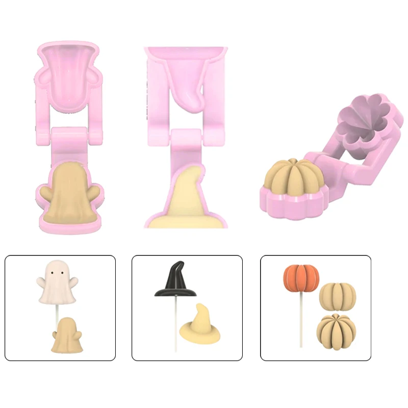 

New Non-stick Halloween Ghost Pumpkin 3D Cake Pop Molds Cake Cutter And Pusher Doughnut DIY Clay Candle Making Home Party Baking