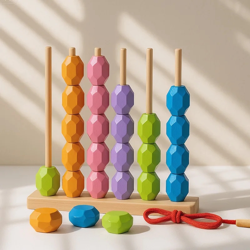 Wooden Educational Toy for Kids Colorful Stone Beads Stacking Math Learning Tool Christmas Gift for Children Fun and Interactive