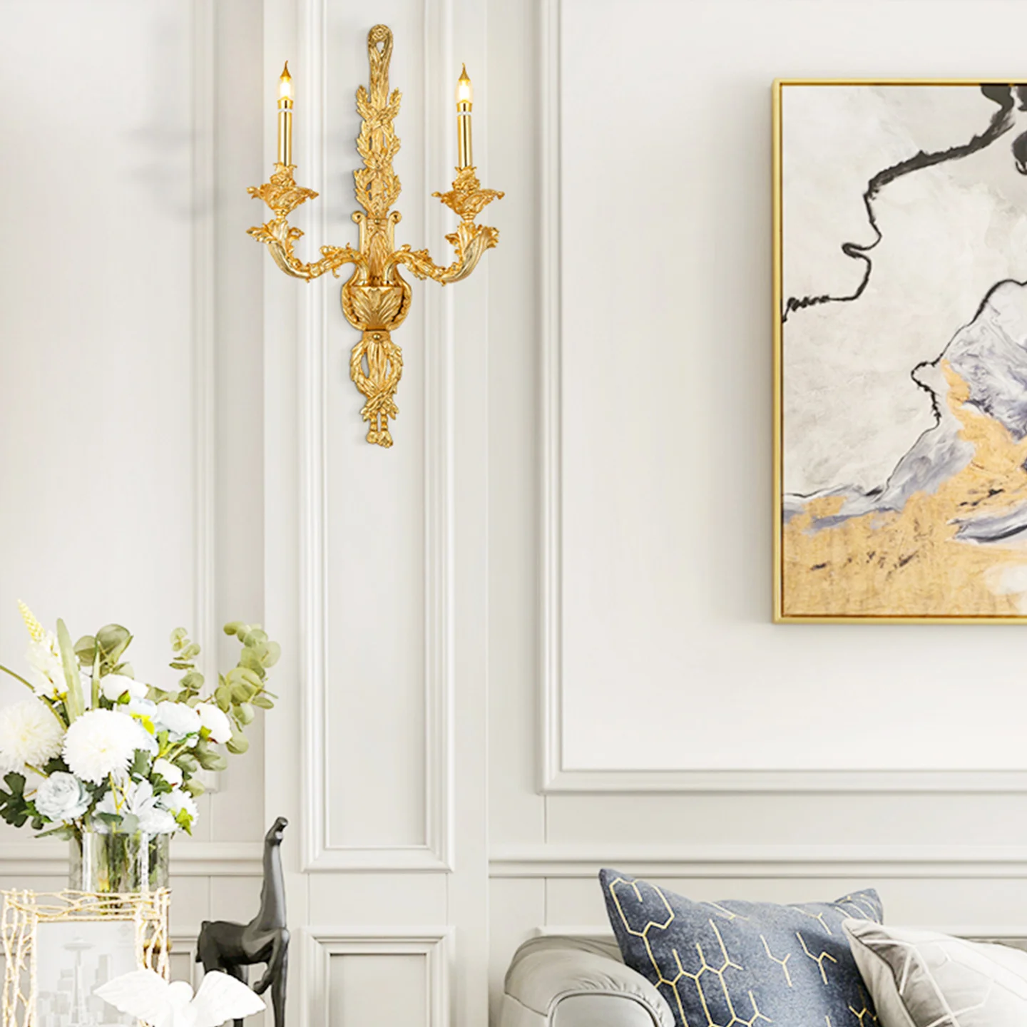 European Living Room Dining Room Retro Decorative Brass Wall Lamp French Study Cloakroom Bedroom Wall Light