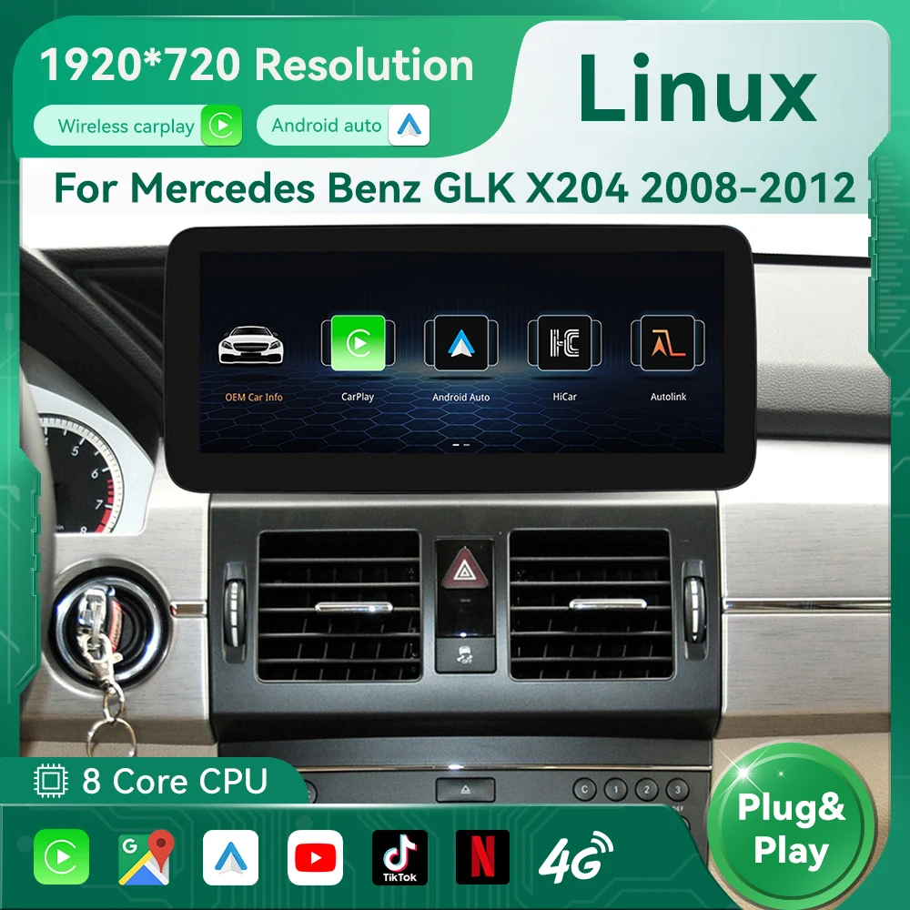 

10,25 дюймов для Mercedes Benz GLK X204 2008-2012 Android Автомобильная Беспроводная система Carplay Linux Автомобильная Мультимедийная Сенсорная панель Радио BT