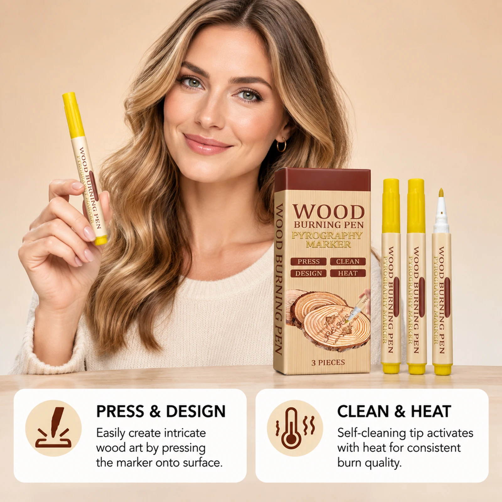 Woodburning Pen, Smooth Drawing, Color Appears When Heated, Suitable for Wood, User-Friendly, Kitchen Cleaning