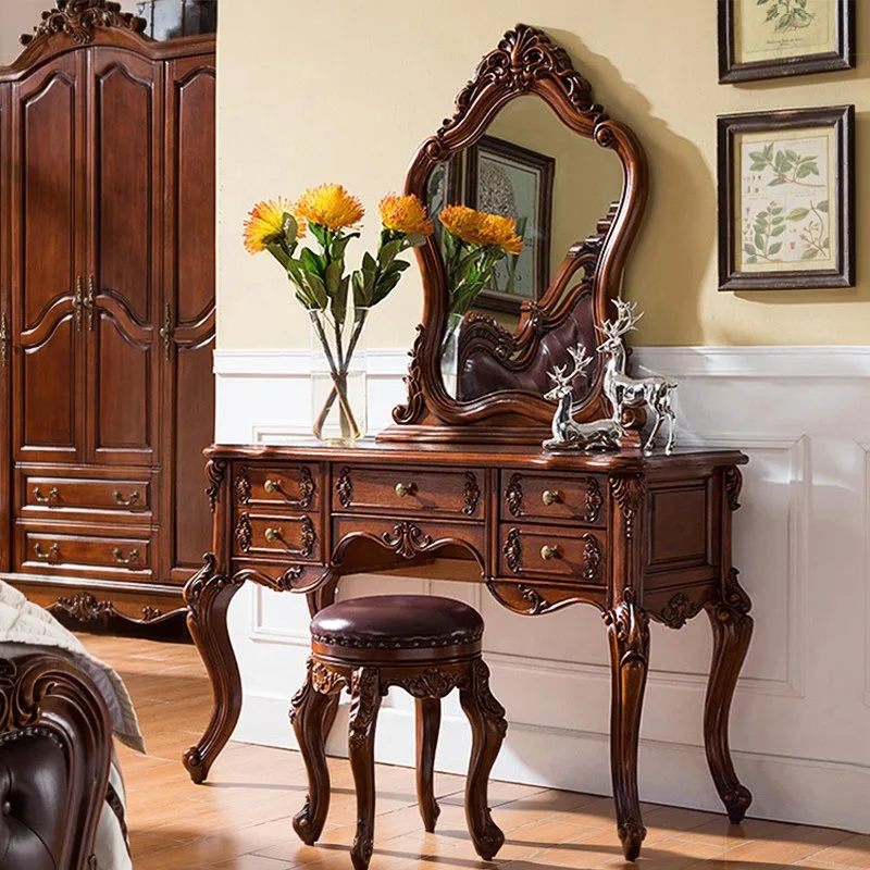 American solid wood dresser retro makeup table bedroom desk storage cabinet integrated European small apartment carved furniture