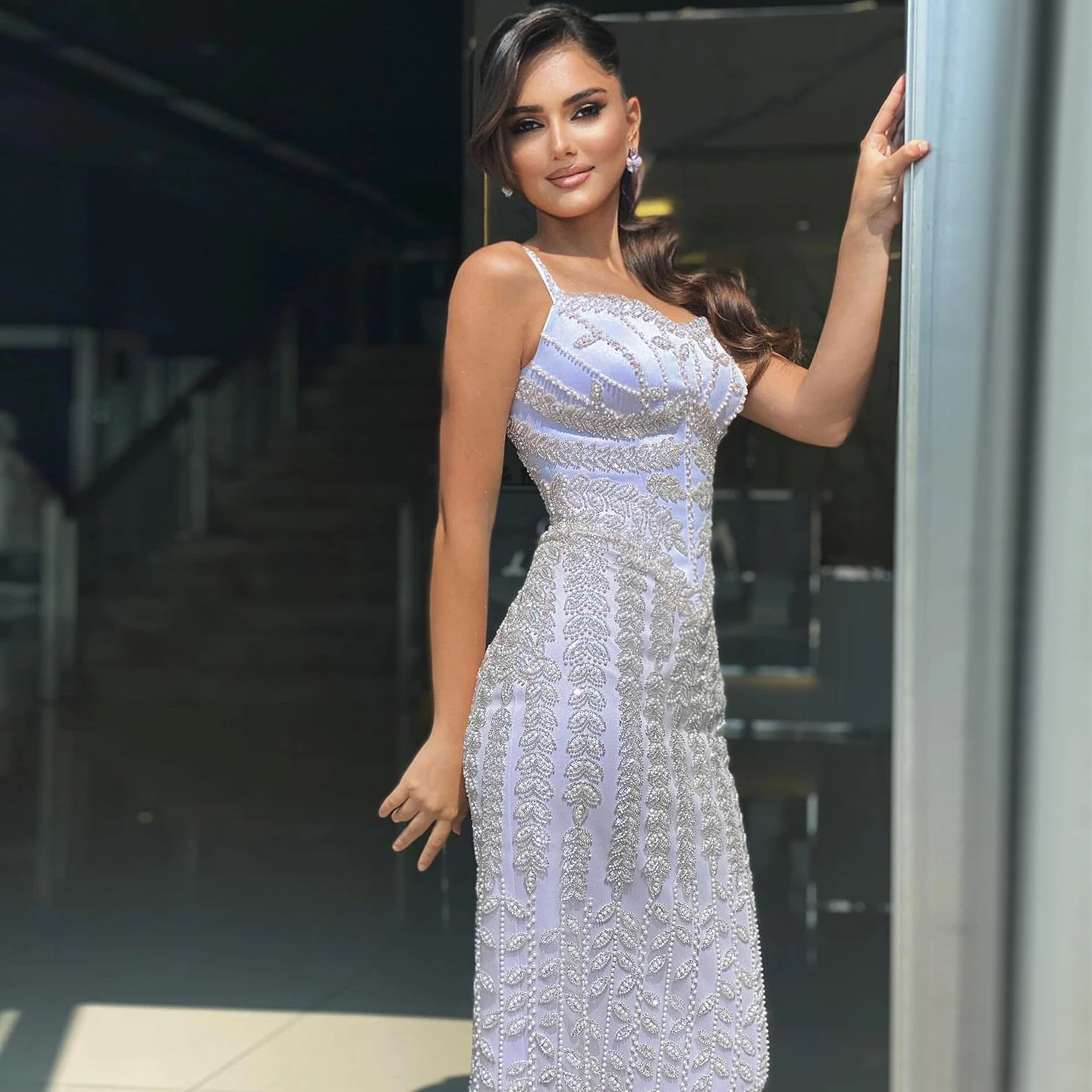 Sharon Said Luxuriöses Dubai Abendkleid mit Spaghettiträgern in Blau für Damen, Arabisches Kleid für Partys und besondere Anlässe, SS694, Maßanfertigung – Detail 12
