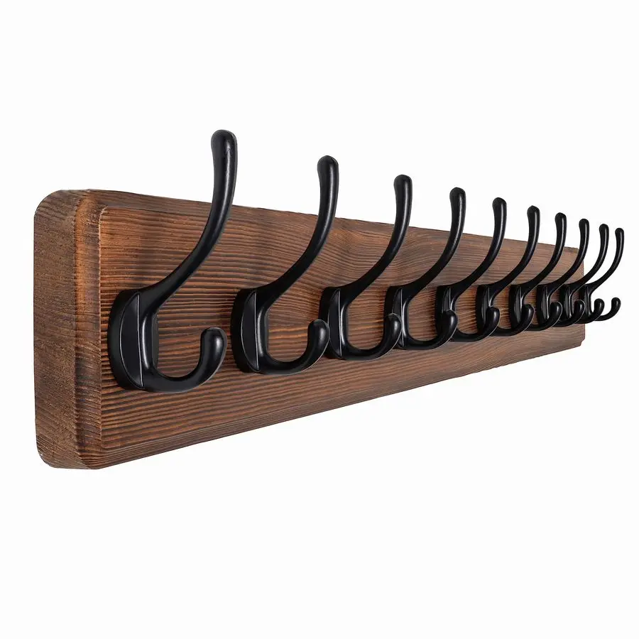 

Farmhouse Style Wall Mounted Coat Rack, 38.6 Pine Solid Wood Coat Hook Hanger 10 Hooks for Hanging Clothes Robes Towels Coats
