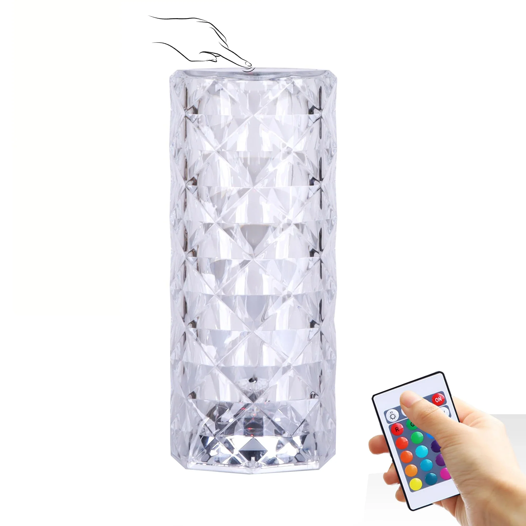 RGB LED Night Light Crystal Diamond Rose Table Lamp USB Rechargeable Touch Bedside Lamps for Home Office Dating Place Party