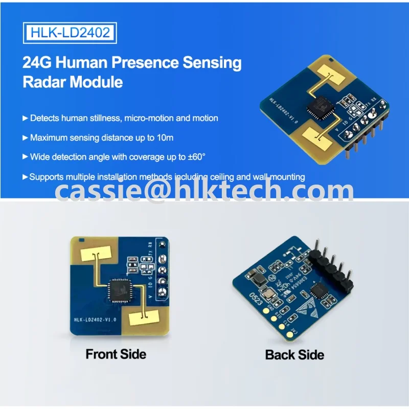 

100pcs/lot HLK-LD2402 Static human body presence detection 7m AIoT millimeter wave sensor radar module GPIO and UART interfaces