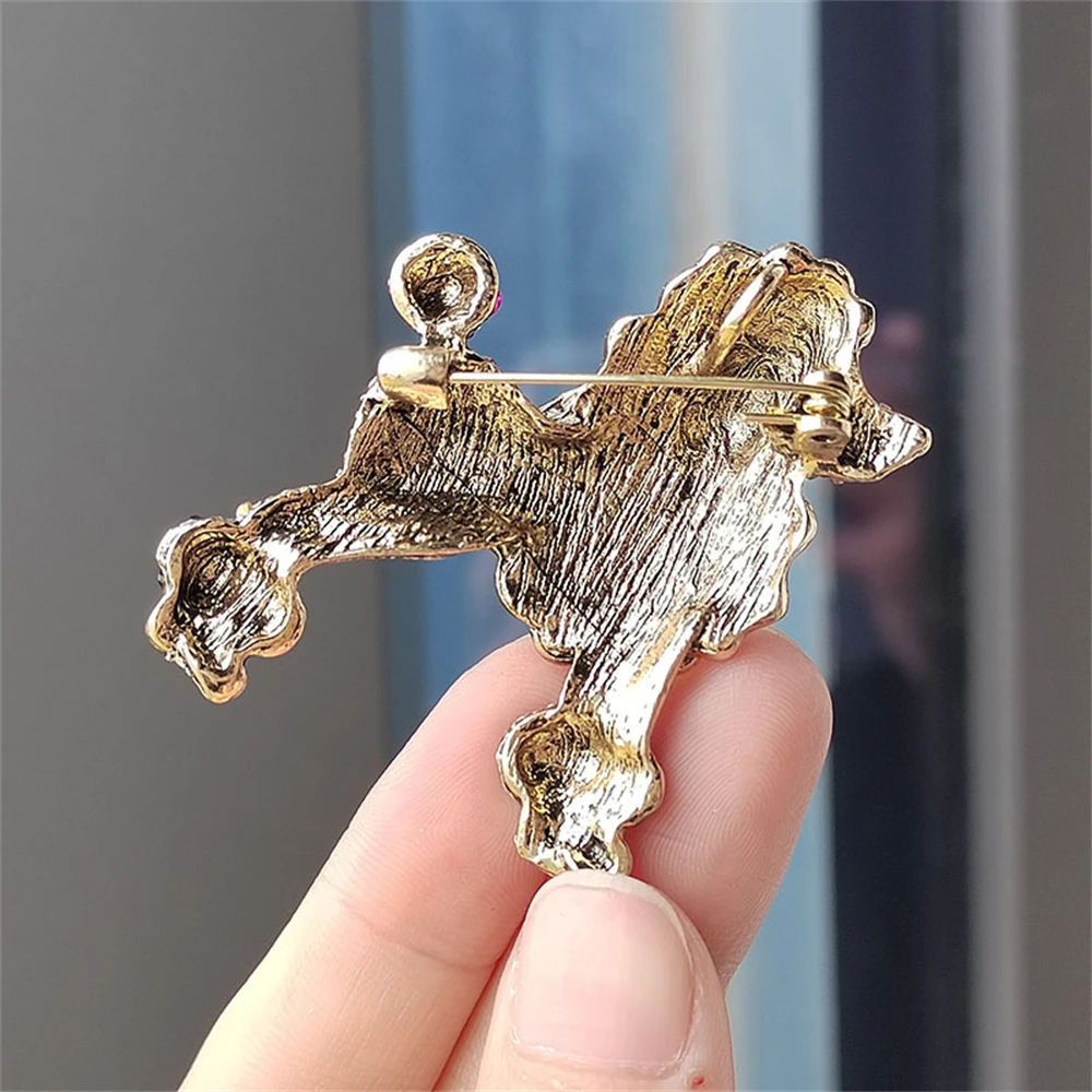 Sparkling Rhinestone Poodle Dog Brooches For Women 2-color Fashion Suit Cartoon Animal Party Casual Banquet Brooch Pins Gifts