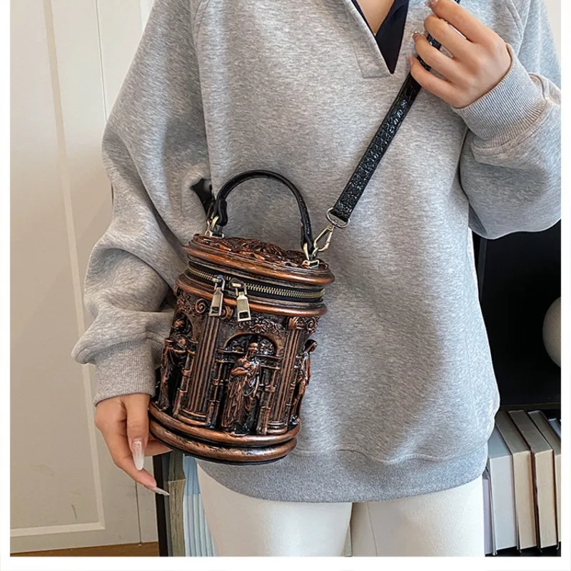 Niche Design Bucket Bag for Women - 3D Embossed Top-Handle Bag Unique Shoulder Crossbody Purse Perfect for Party & Daily