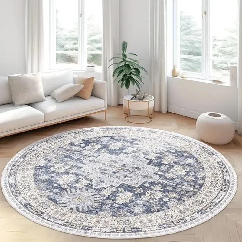 

VIKAMA Bohemian Round Carpet Living Room Sofa Rug Non-Slip Comfortable Easy-to-Clean Carpet Bedroom Study Carpet Home Decoration