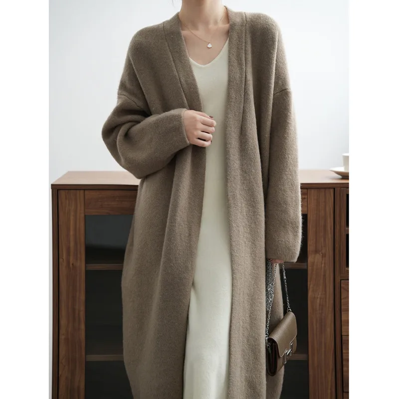 EAEOVNI مزاجه محبوك سترة طويلة سترة المرأة بلون فضفاض تنوعا الخريف الشتاء سترة جديدة 2025 الملابس #5