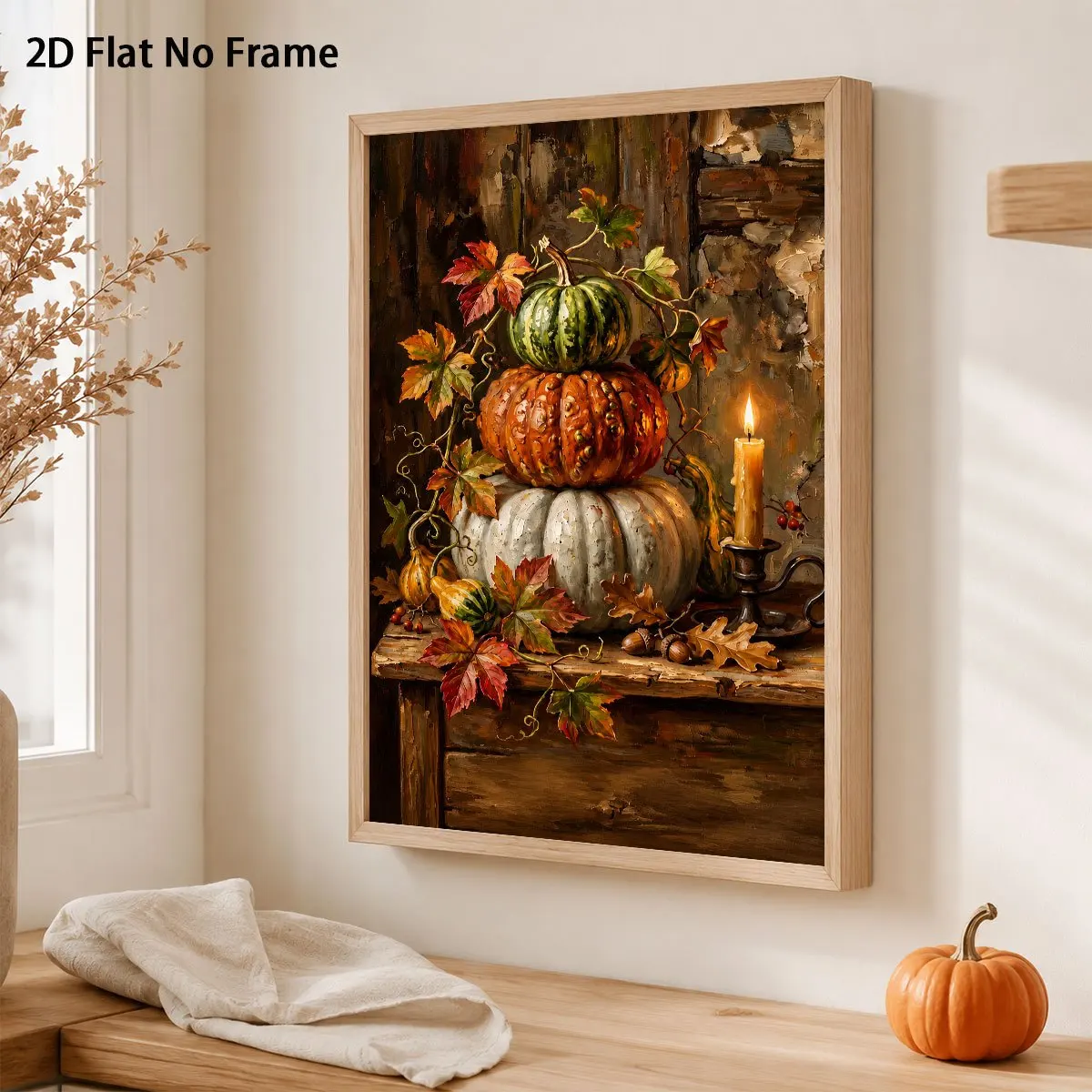 2D Flat, 1pc Modern Rustic Fall Pumpkin Canvas Painting - Autumn Harvest Wall Art Suitable for Halloween Thanksgiving Decor,