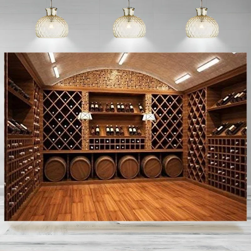 

French Wine Cellar Photography Background Wooden Board Storage Champagne Red Wine Celebration Party Photo Backdorp Banner