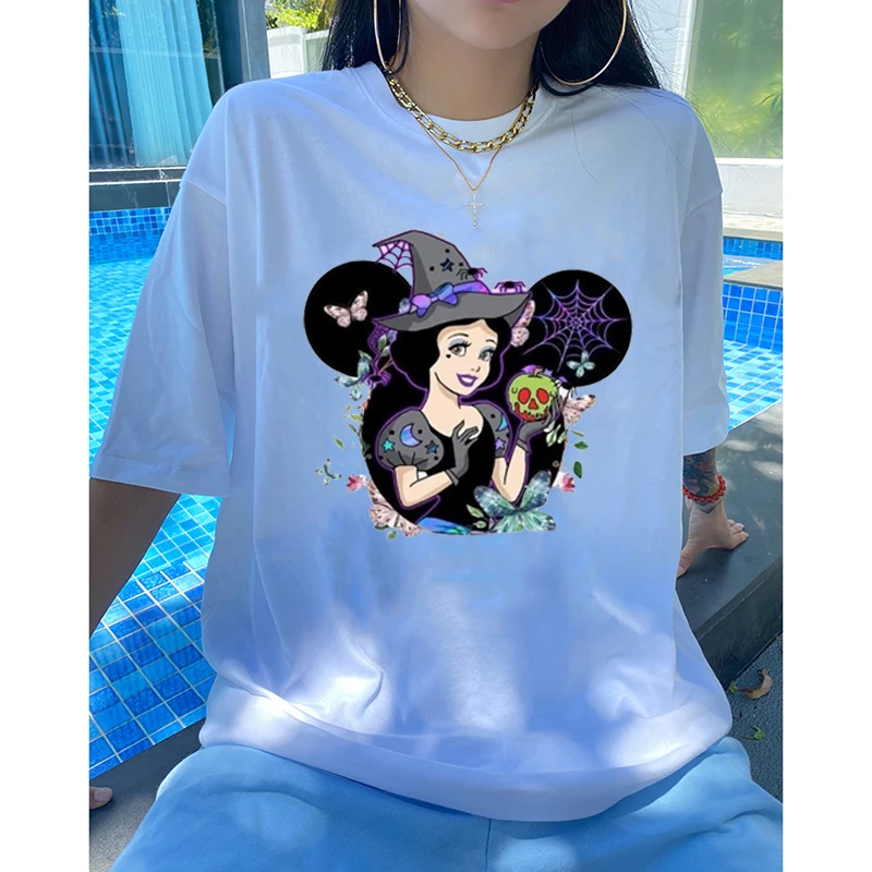 Disney Women T-shirt Princess Alice Snow White Cartoon Character In Halloween Cute Graphic T Shirt 90s Fashion Clothes Top Tee