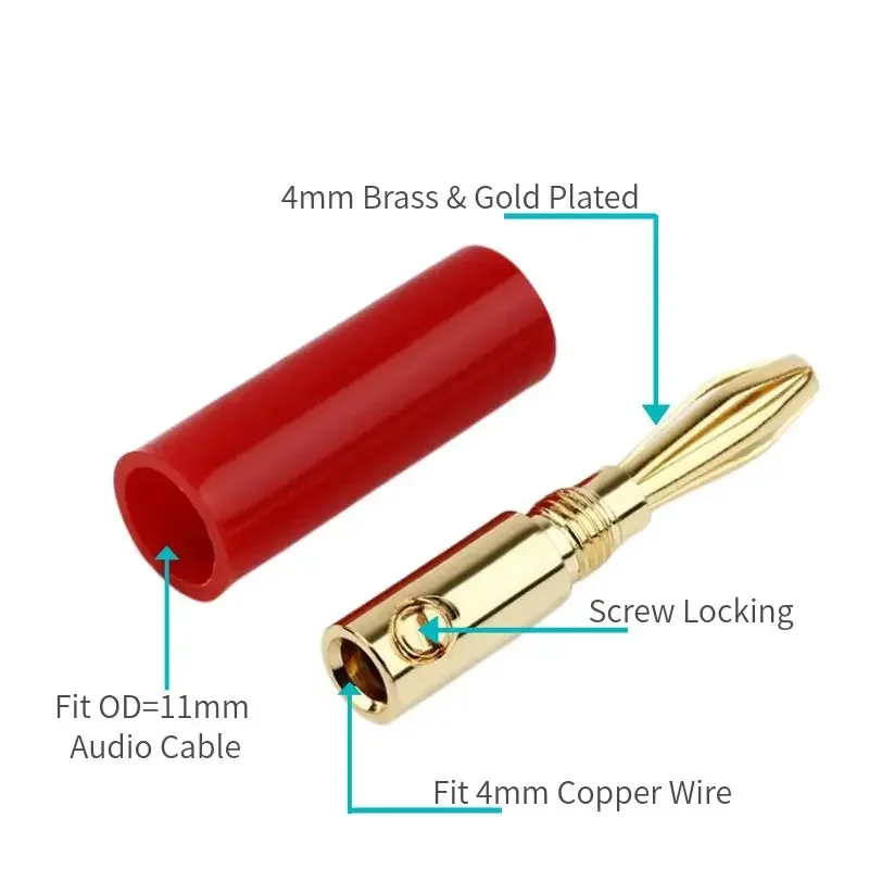 4mm Banana Plug Connector Male Audio Jack Speaker Terminal Gold Plated Conector DIY Musical Cable Black Red Consumer Electronics