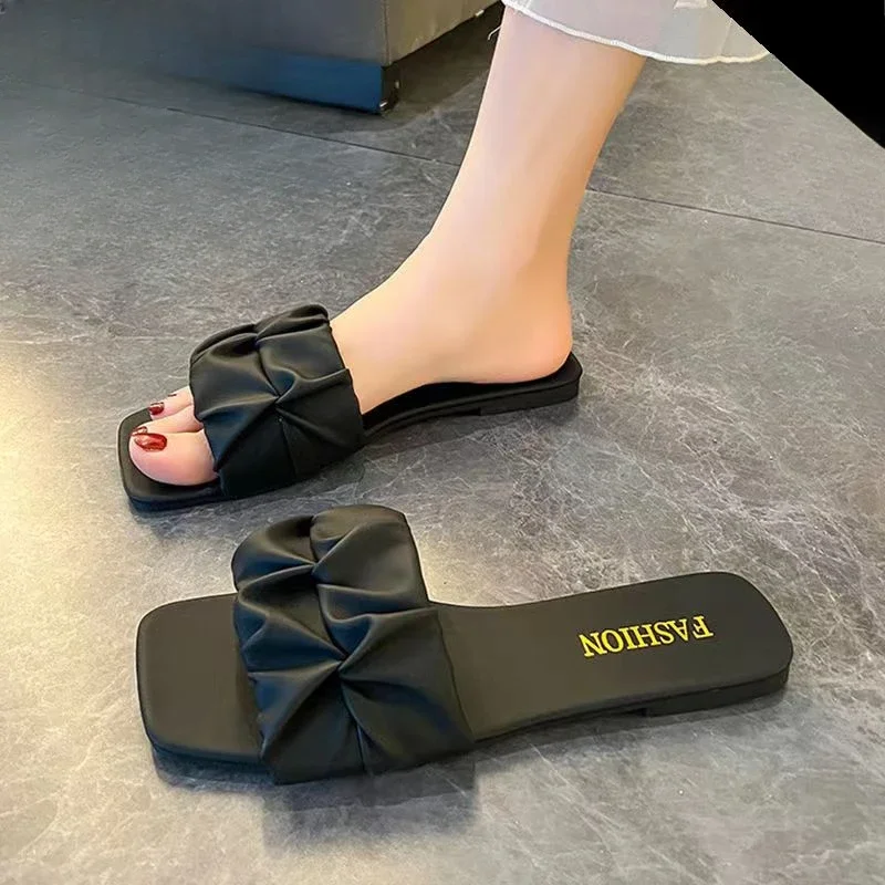 2024 Summer Elegant Open Toe Designer Sandals Women New Flat Non-slip Outdoor Dress Party Flip Flops Plus Size Sandalias Mujer