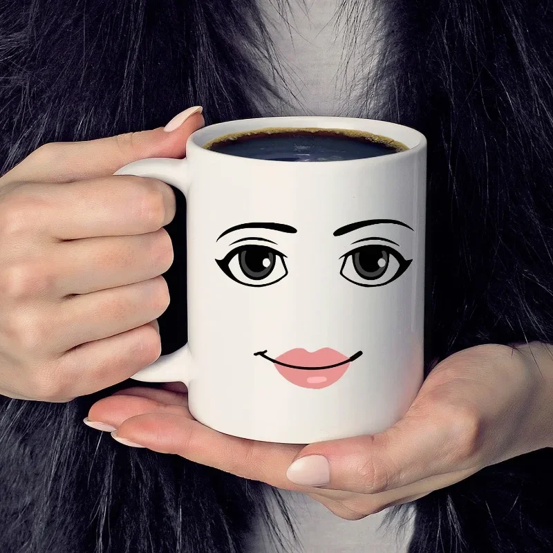 Roblox Cartoon Game Cute Man Woman Expression Cup Couple Ceramic Breakfast Coffee Milk Cup with Anime Christmas Birthday Gifts