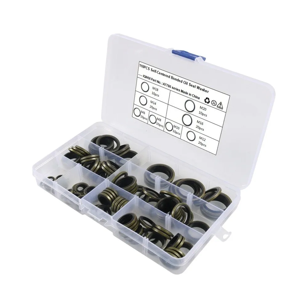 Automotive Crush Washer Pack 110 Units Designed for M6 M8 12mm 18mm M20 Fittings in Engine and Transmission Work