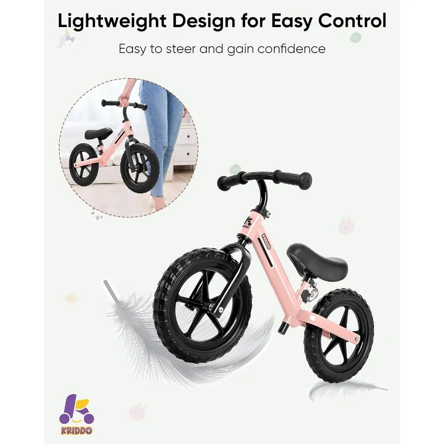 จักรยานทรงตัวสำหรับเด็กวัยหัดเดิน อายุ 2 ปี จักรยานทรงตัวสำหรับเด็กอายุ 2-5 ปี ลูกปืนคู่เพื่อการขับขี่ที่ราบรื่นขึ้น ที่นั่งปรับระดับได้พร้อมแผ่นรองนั่งน่ารัก