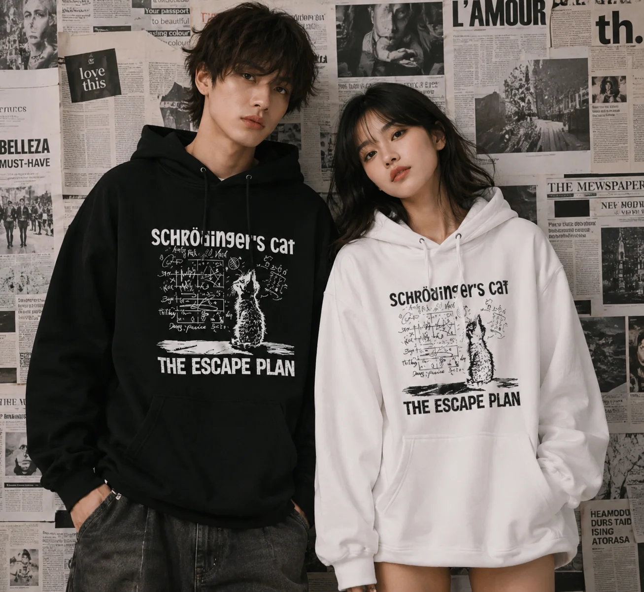 Schrödinger's Cat Cotton Hoodie Quantum Mechanics Physics Creative Print Hooded Sweatshirt Science Themed Unisex Casual Pullover