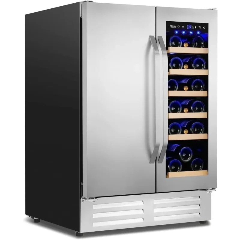 Outdoor Wine and Beverage Refrigerator,24 Inch Dual Zone Wine Beverage Cooler, Built-in/Freestanding Beer and Wine Fridge