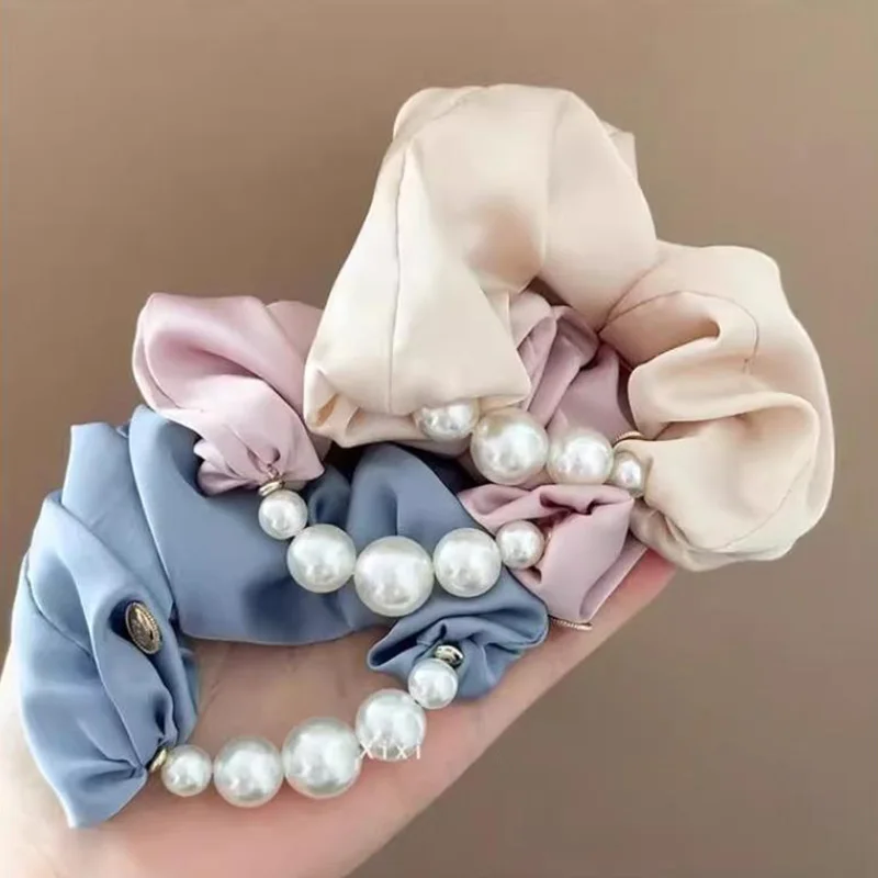 Elegantes Haargummi mit Perlen im Darm-Stil für Damen und Mädchen, süßes Haarornament, Pferdeschwanzhalter, Haargummi, Haar-Accessoires – Detail 9