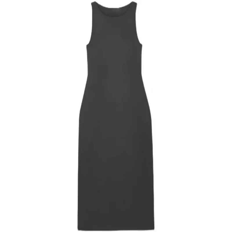 Korean Fashion Solid Knitted Dresses Women Elegant Slim Sleeveless Shoulder Strap Long Dress Vestidos Elegantes Para Mujer