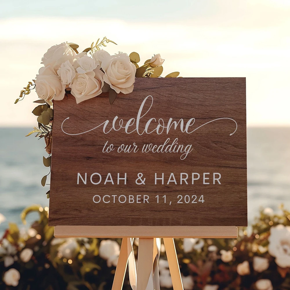 Personalized Name Wedding Vinyl Decal Welcome Entry Sign Stickers Wedding Decor Modern Engagement Wedding Wall Stickers