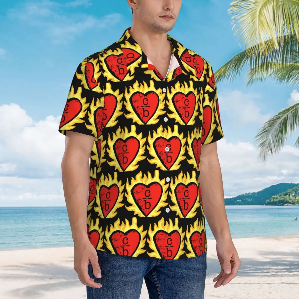 

Clothes Over Bros Heart Logo Hawaiian Shirts Funny Men Short Sleeve Shirt for Summer Beach Men's Lapel Tops
