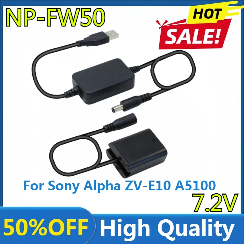 

AC-PW20 NP-FW50 Dummy Battery AC Power Supply Adapter DC Coupler Kit for Sony Alpha ZV-E10 A5100 A6500 A6400 A6000 A55 A7RX10