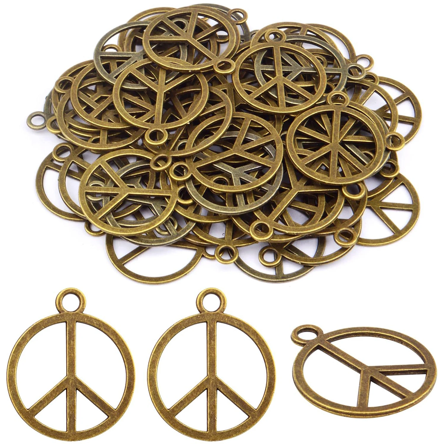 

60 шт. подвесок-символов мира из античной бронзы, винтажные подвески-талисманы из сплава для изготовления ожерелий и украшений своими руками, 25x21 мм