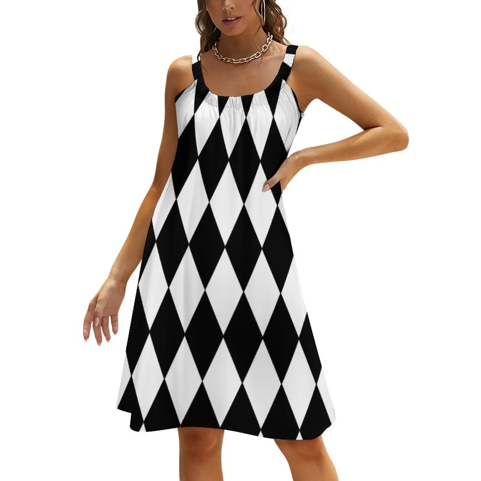 

LARGE BLACK AND WHITE HARLEQUIN- DIAMOND- ARGYLE PATTERN DESIGNED FOR HOME DECOR AND CLOTHING Beach Sling Skirt