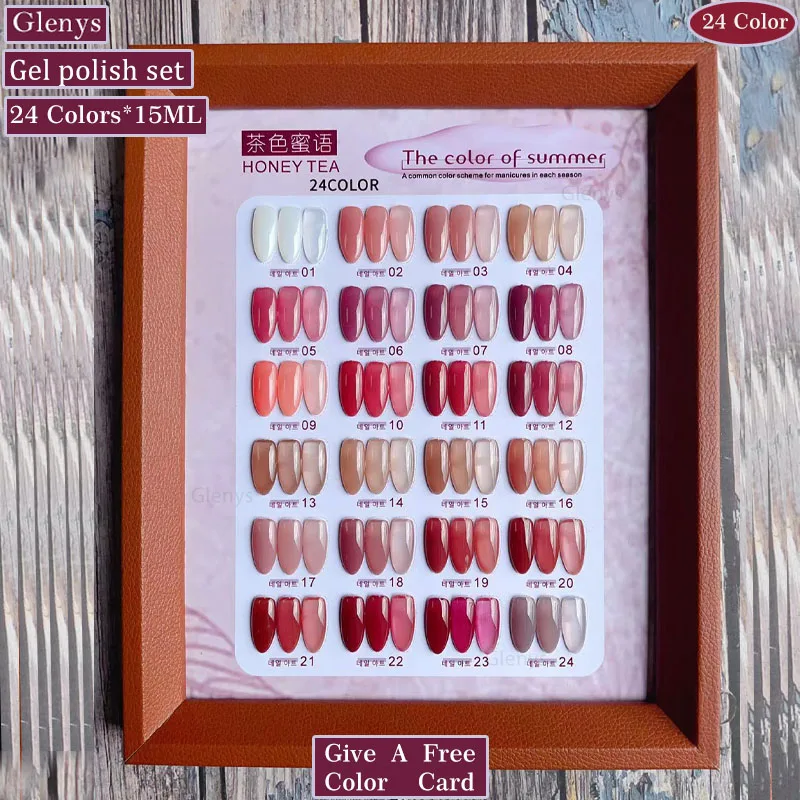 

Glenys 24 color autumn and winter nail polish tape color card semi permanent immersion gel ultraviolet LED nail art learning set